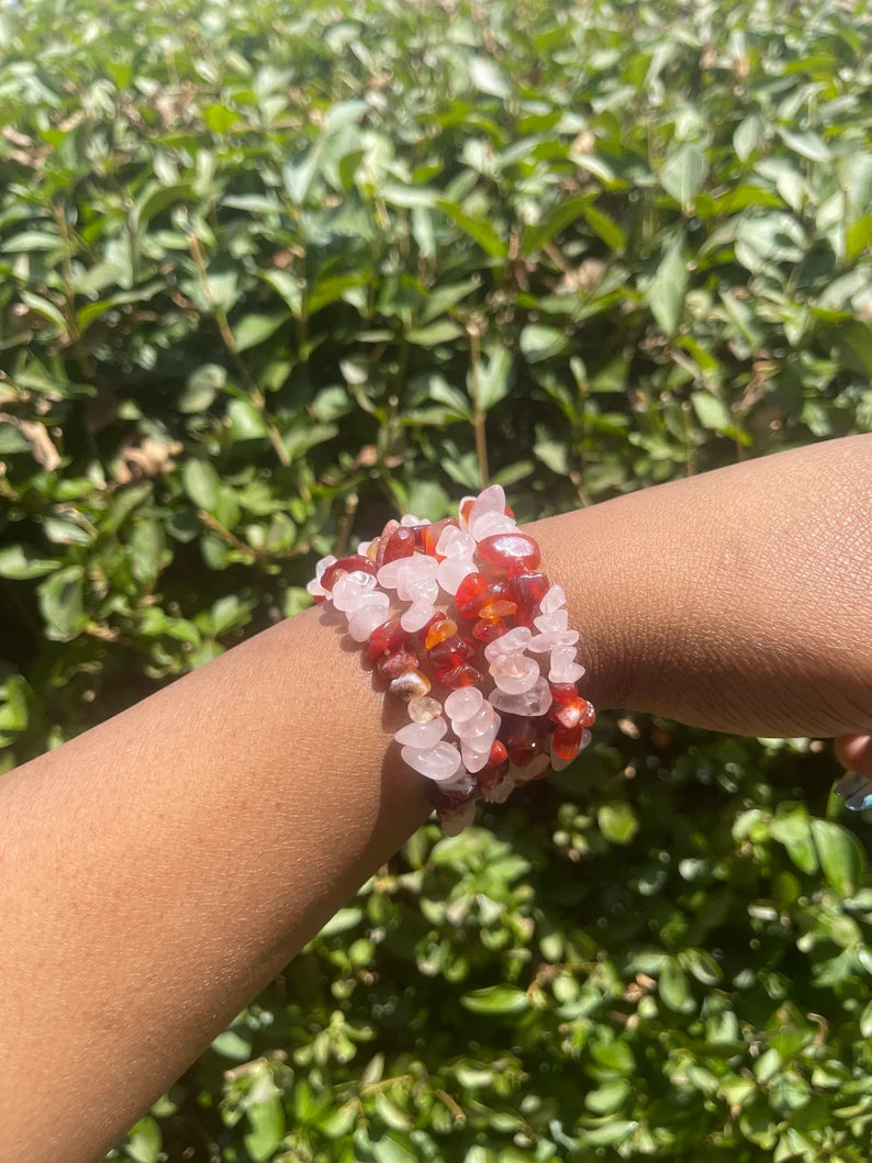 Rose Quartz & Carnelian Chip Bracelet