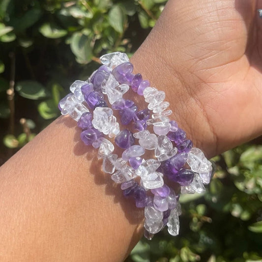 Amethyst and Clear Quartz Chip Bracelet