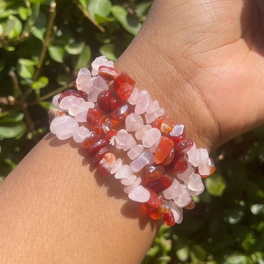 Rose Quartz & Carnelian Chip Bracelet