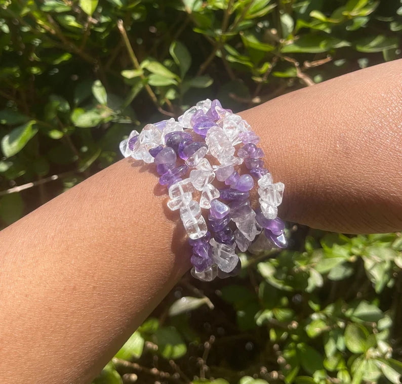 Amethyst and Clear Quartz Chip Bracelet