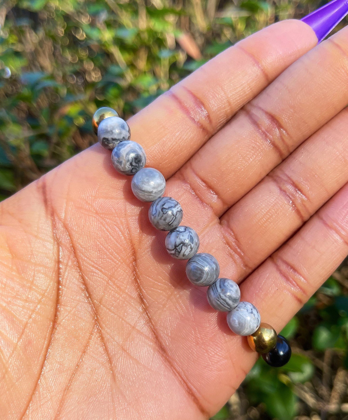 Map Jasper, Hematite and Gold Obsidian Bracelet, Crystal Gifts, Husband Gift, Men Beaded Chakra Bracelet, Crystal Bracelet, Gift for Him