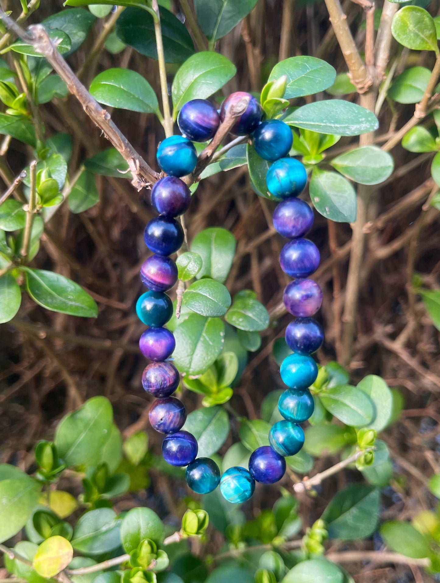 Mixed Tiger Eye Bracelet, Healing Crystals, Gemstone Bracelet, Stretchy Beads Bracelet, Purple Blue Tiger Eye, Beaded Bracelet, Gift for her