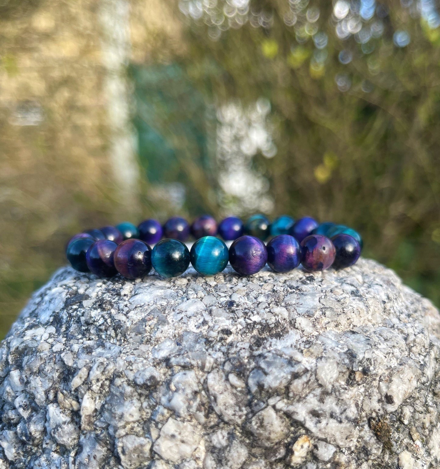 Mixed Tiger Eye Bracelet, Healing Crystals, Gemstone Bracelet, Stretchy Beads Bracelet, Purple Blue Tiger Eye, Beaded Bracelet, Gift for her