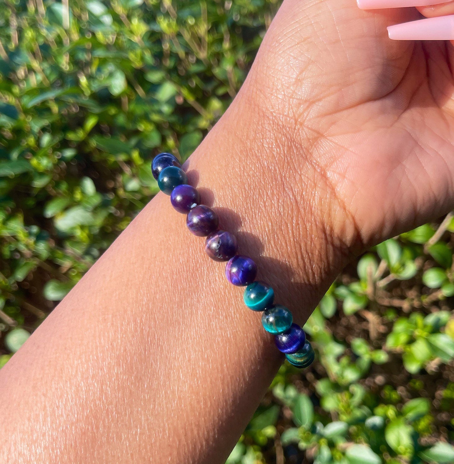 Mixed Tiger Eye Bracelet, Healing Crystals, Gemstone Bracelet, Stretchy Beads Bracelet, Purple Blue Tiger Eye, Beaded Bracelet, Gift for her