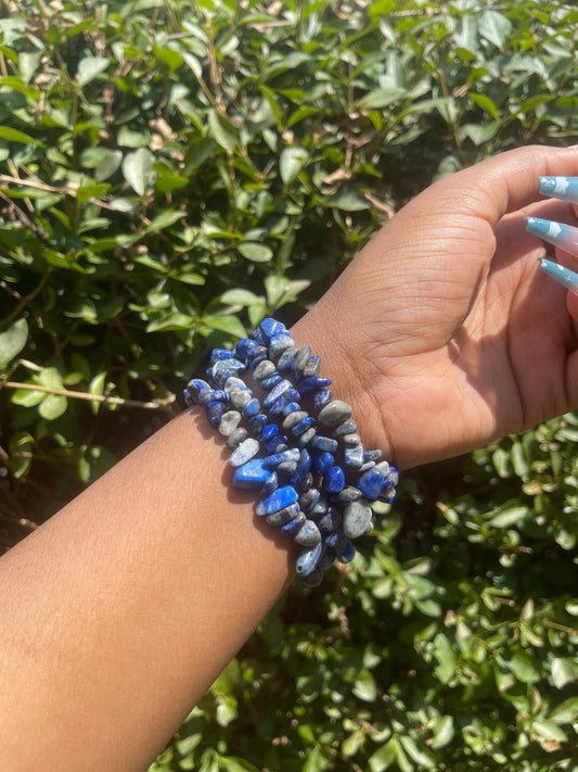 Lapis Lazuli Chip Bracelet, Healing Crystals, Gemstone Bracelets, Blue Crystals, Reiki Chakra Natural Stones, Handmade Summer Jewelry