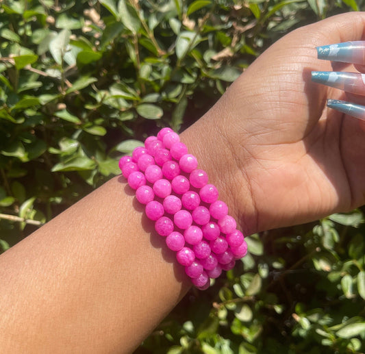 Hot Pink Jade Bracelet, Healing Crystals, Handmade Summer Jewelry, Birthday Gift, Pink Beads Bracelet, Gemstone Bracelets, Gift for her