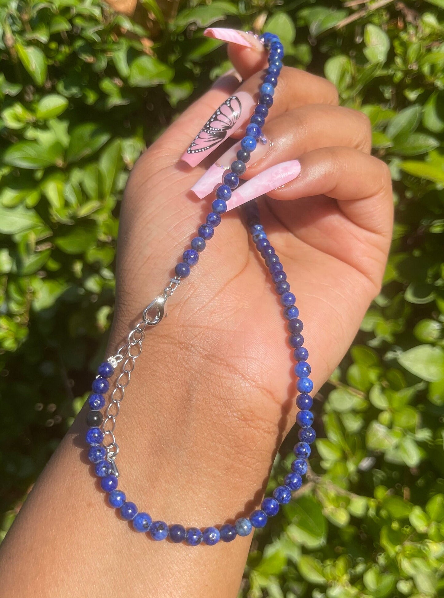 Lapis Lazuli Necklace, Beads Jewelry, Handmade Crystal Healing Energy, Blue Beaded Choker, Boho Jewelry, Gift for Her, Natural Chakra Stones